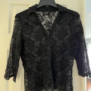 Vintage Express Black Lace-Up Blouse